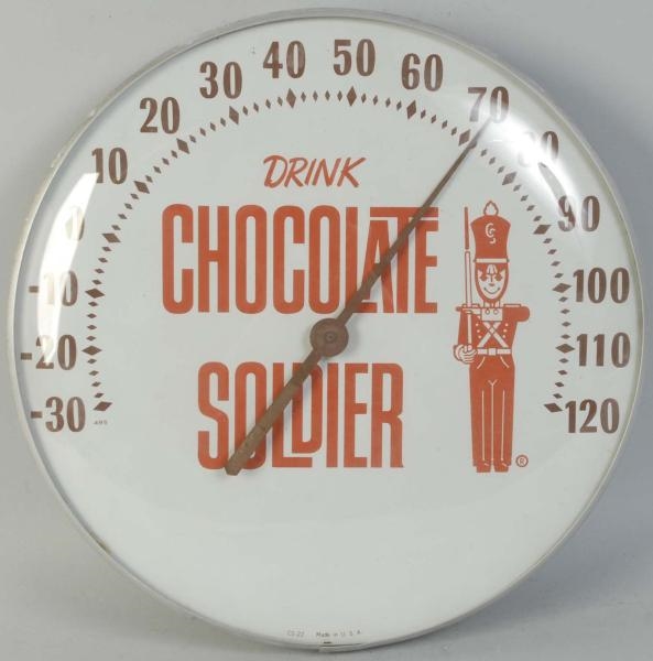 CHOCOLATE SOLDIER CLOCK THERMOMETER.              