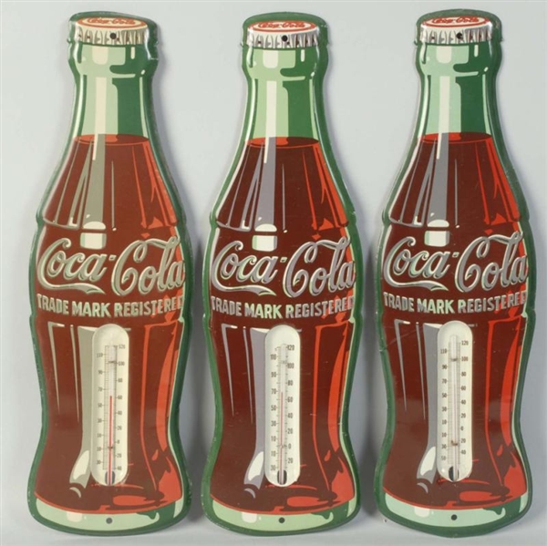 LOT OF 3: COCA-COLA BOTTLE THERMOMETERS.          