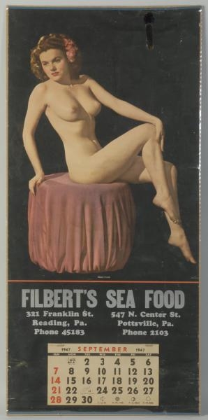 1947 NUDE FILBERTS SEA FOOD CALENDAR.            