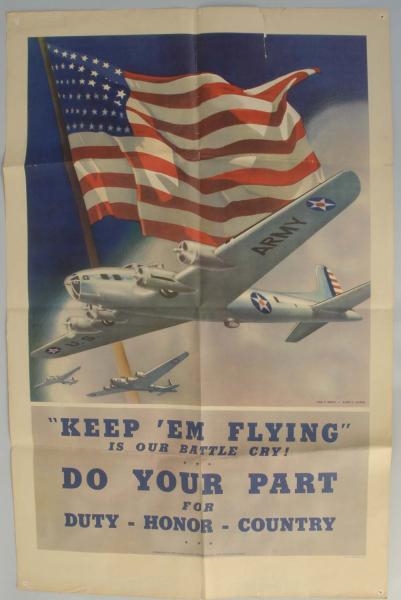 1942 WWII "KEEP EM FLYING" POSTER.                