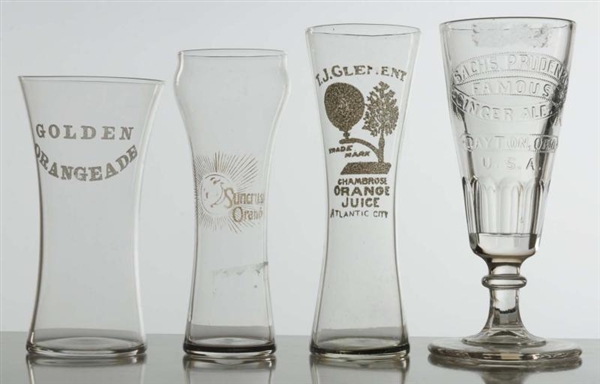 LOT OF 4: TALL ADVERTISING GLASSES.               