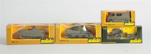LOT OF 4: DIE CAST SOLIDO MILITARY VEHICLES.      