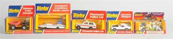 LOT OF 5: DIE CAST DINKY VEHICLE TOYS.            