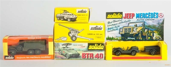 LOT OF 5: DIE CAST SOLIDO MILITARY VEHICLES.      