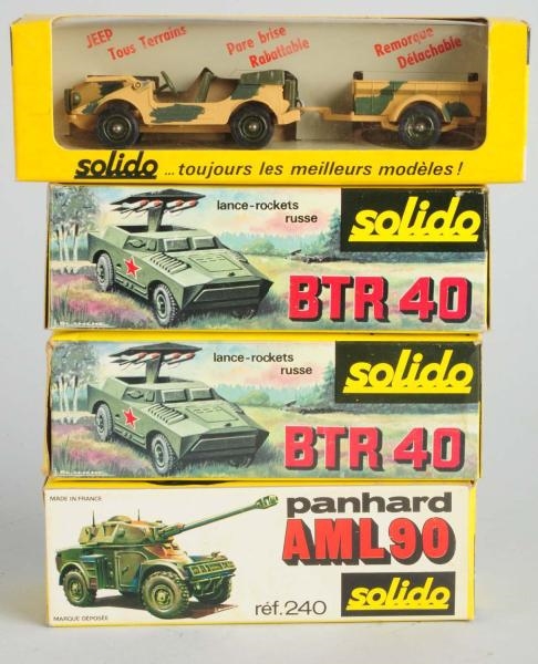 LOT OF 4: DIE CAST SOLIDO MILITARY VEHICLES.      