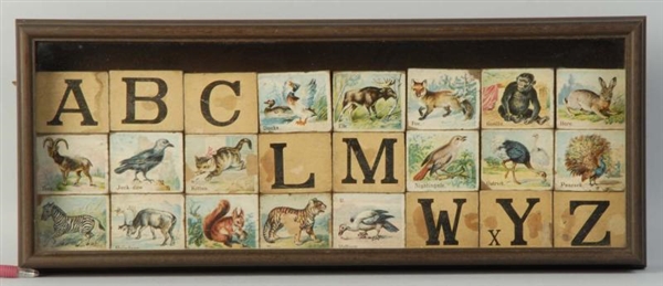 SET OF EARLY ANIMAL THEMED WOODEN ABC BLOCKS.     