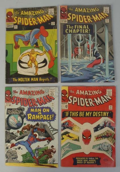 LOT OF 4: 1960S AMAZING SPIDER MAN COMIC BOOKS.   