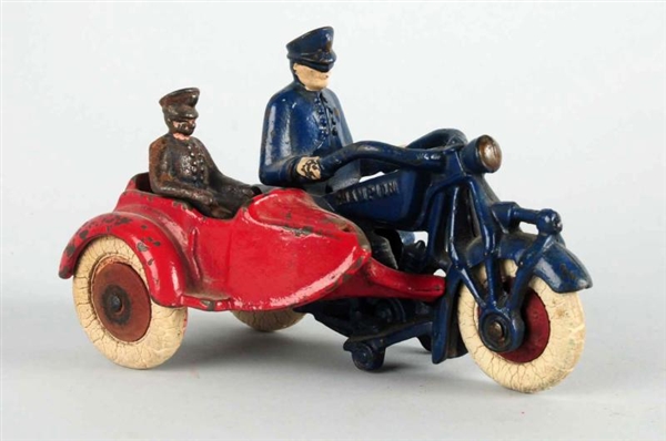 CAST IRON CHAMPION MOTORCYCLE & SIDE CAR.         