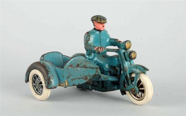 CAST IRON HUBLEY MOTORCYCLE & SIDE CAR.           