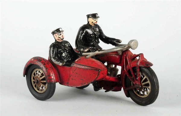 CAST IRON POLICE MOTORCYCLE & SIDECAR.            