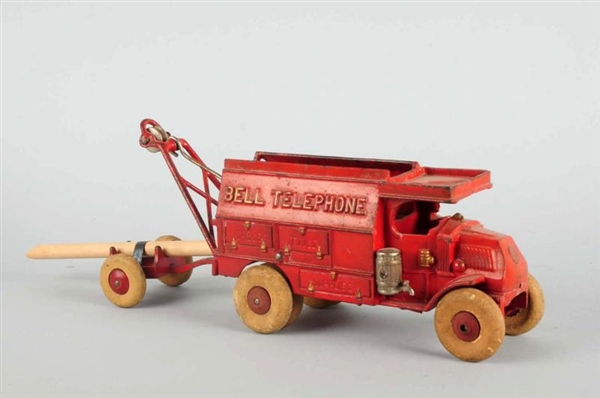 CAST IRON LARGE RED HUBLEY BELL TELEPHONE TRUCK.  
