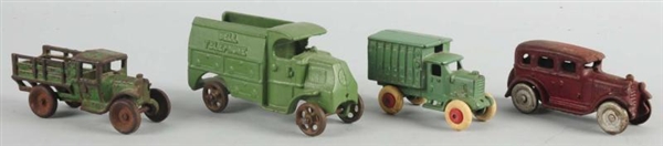 LOT OF 4: MISC. CAST IRON VEHICLE TOYS.           