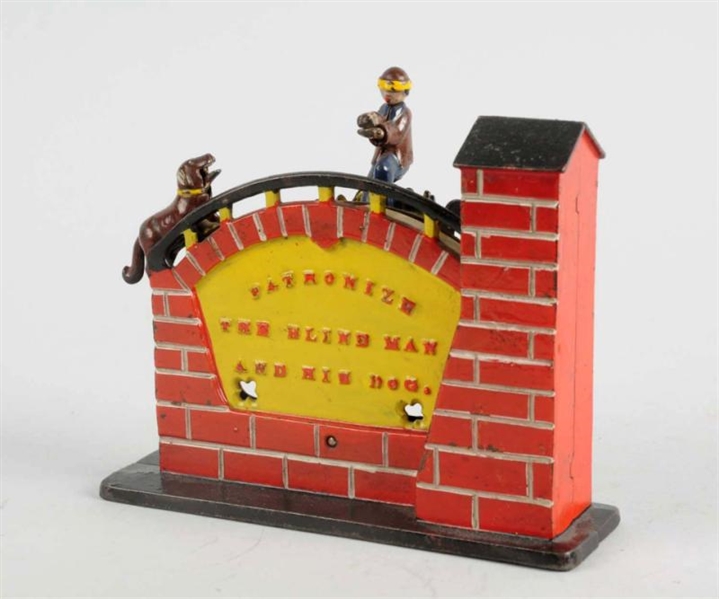 CAST IRON BLIND MAN AND DOG MECHANICAL BANK.      