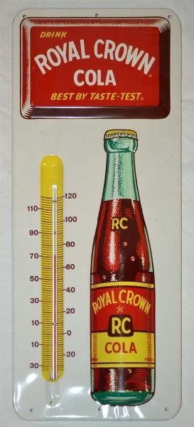 ROYAL CROWN COLA EMBOSSED TIN THERMOMETER.        