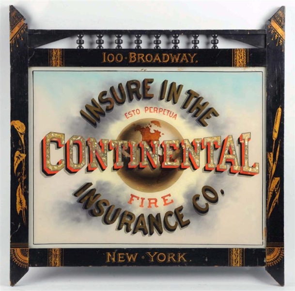 CONTINENTAL INSURANCE CO. REVERSE ON GLASS SIGN.  