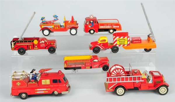 LOT OF 7: TIN LITHO FIRE DEPARTMENT VEHICLES.     