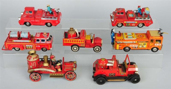 LOT OF 7: JAPANESE TIN LITHO FIRE DEPT. VEHICLES. 