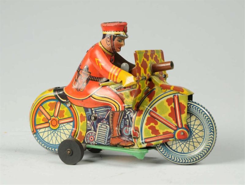 MARX TIN LITHO WIND-UP SOLDIER MOTORCYCLE TOY.    
