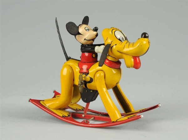 LINEMAR TIN LITHO WIND-UP MICKEY MOUSE ROCKER TOY 