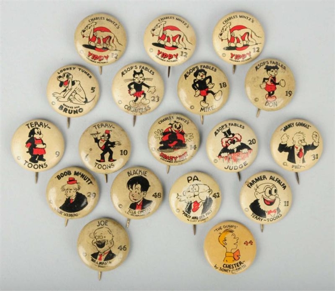 LOT OF 17: TIN LITHO WESTERN THEATER BUTTONS.     