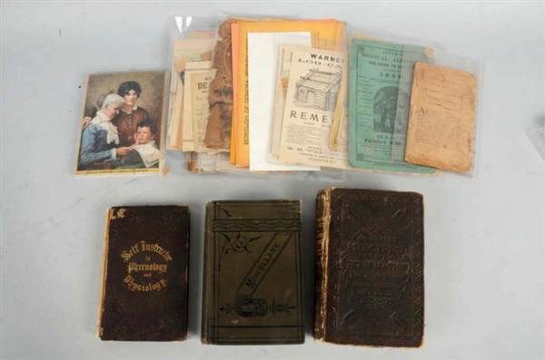 LOT OF  EARLY BOOKS & PAPER ADVERTISING PIECES.   