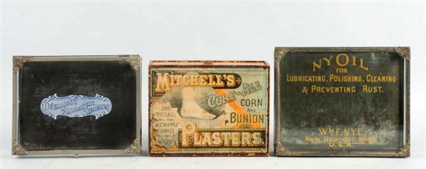 LOT OF 3: EARLY ADVERTISING BOXES.                