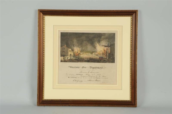 LOT OF 3: FIREMAN CERTIFICATES AND A HORSE PRINT. 