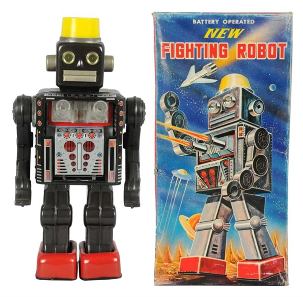 TIN LITHO & PAINTED NEW FIGHTING ROBOT.           