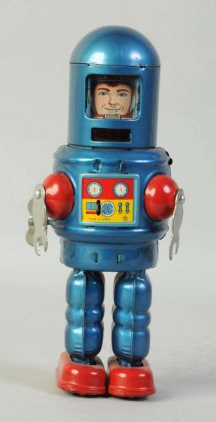 PAINTED TIN & LITHO WIND-UP ROBBY ROBOT.          
