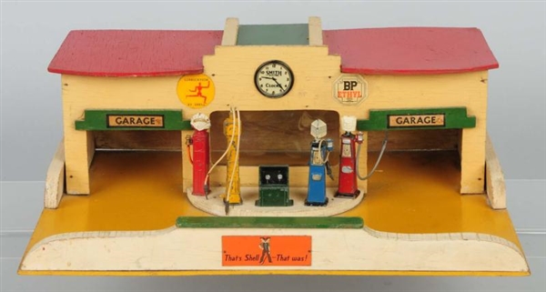 WOODEN SHELL GAS STATION.                         
