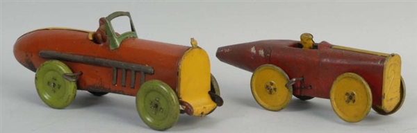 LOT OF 2: TIN WIND UP BOAT TAIL RACE CARS.        