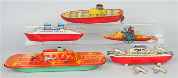 LOT OF 5: AMERICAN & ENGLISH TIN LITHO TOY BOATS. 