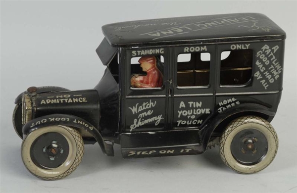 STRAUSS TIN LITHO WIND-UP LEAPING LENA TOY CAR.   