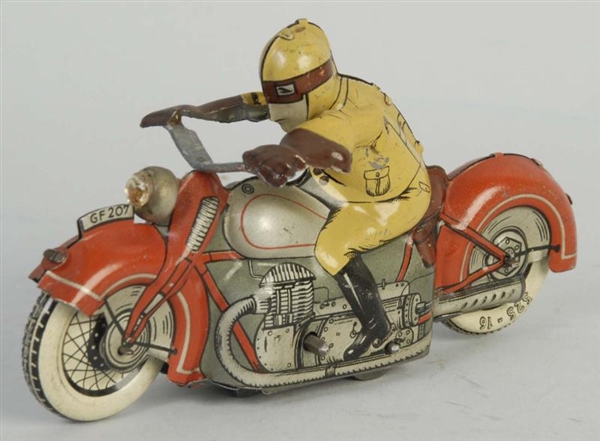 GERMAN TIN LITHO WIND-UP MOTORCYCLE TOY.          