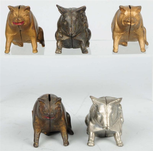 LOT OF 5: CAST IRON PIG BANKS.                    