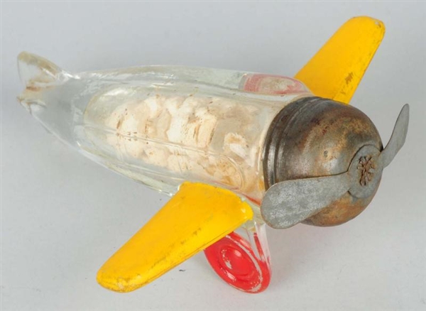 EARLY AIRPLANE GLASS CANDY CONTAINER.             