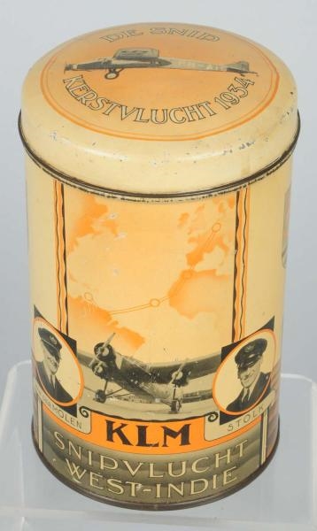 EARLY LITHOGRAPHED DUTCH TIN WITH AIRPLANE THEME. 
