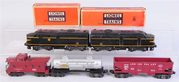 LIONEL ERIE ALCOS & APPROPRIATE FREIGHT CARS.     