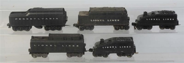 LOT OF 5: ASSORTED LIONEL ODD TENDERS.            