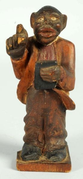 PRIMITIVE HAND CARVED WOODEN STATUE OF PREACHER.  