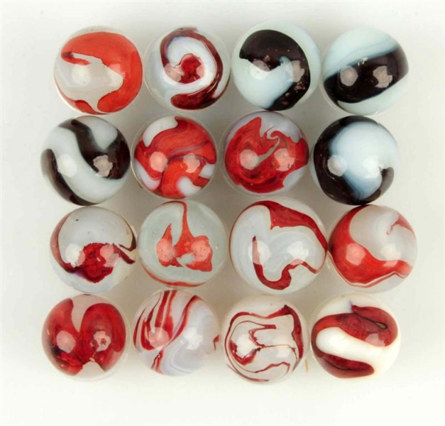 LOT OF 16: AKRO AGATE OXBLOOD MARBLES.            