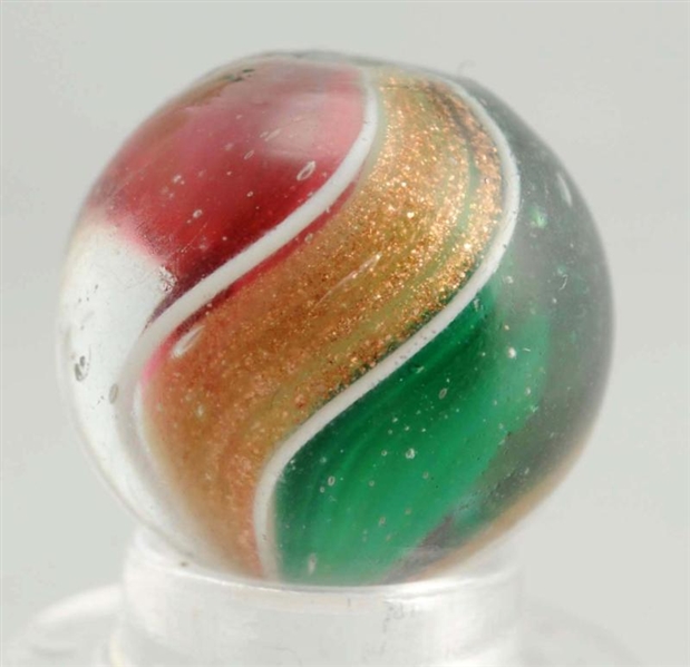 RED AND GREEN RIBBON LUTZ MARBLE.                 