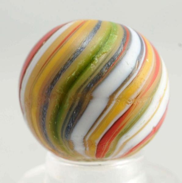 CUSTARD BASE BANDED OPAQUE MARBLE.                