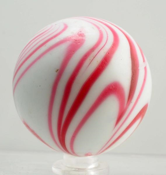 LARGE PINK AND WHITE OPAQUE SWIRL MARBLE.         