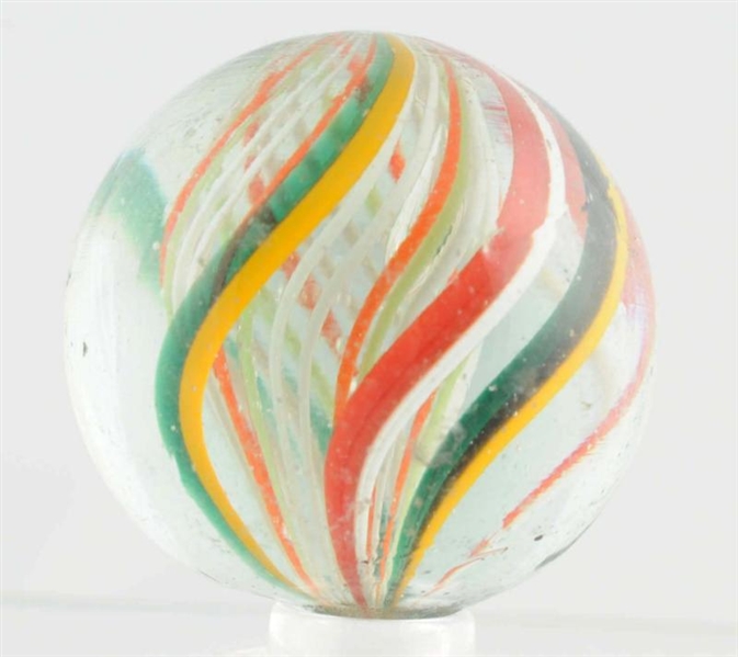 LARGE GREEN, RED AND WHITE LATTICINO SWIRL MARBLE 