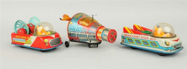 LOT OF 3: JAPANESE TIN LITHO SPACE TOYS.          