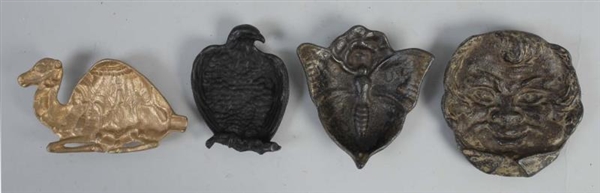 LOT OF 4: ASSORTED CAST IRON FIGURAL ASHTRAYS.    