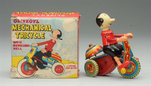 LINEMAR TIN WIND-UP MECHANICAL TRICYCLE SET.      