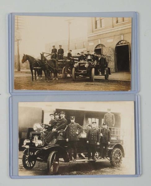LOT OF 2: EARLY FIRE ENGINE REAL PHOTO POSTCARDS. 