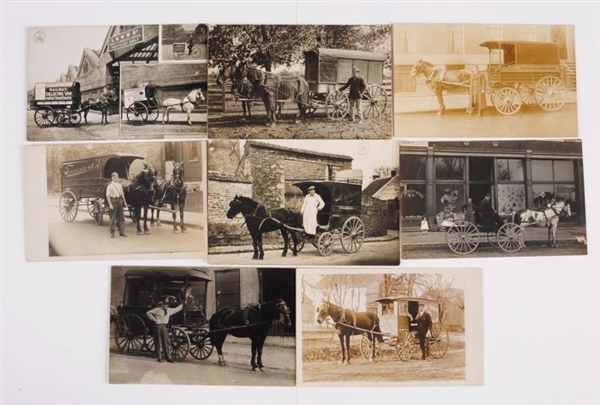 LOT OF 8: HORSE DRAWN VEHICLES PHOTO POSTCARDS.   